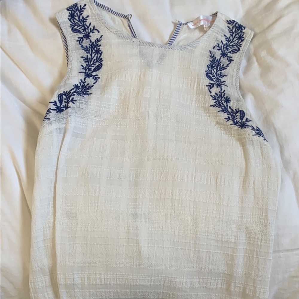 Embroidered Sleeveless Top - Blue and Cream